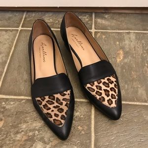 Leather and Leopard Pattern Loafers